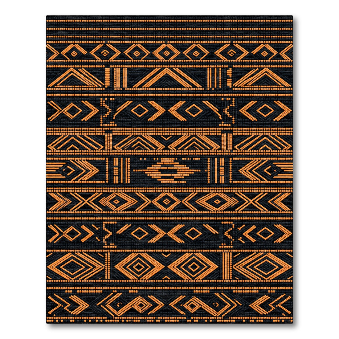 Bold Orange And Black Geometric Tribal Rug
