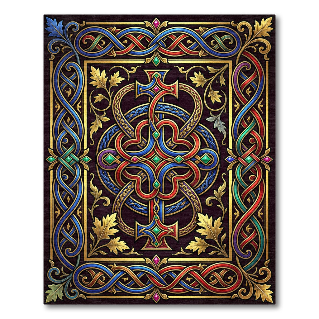 Ornate Celtic Knotted Gold Crimson Cross Rug