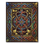 Ornate Celtic Knotted Gold Crimson Cross Rug
