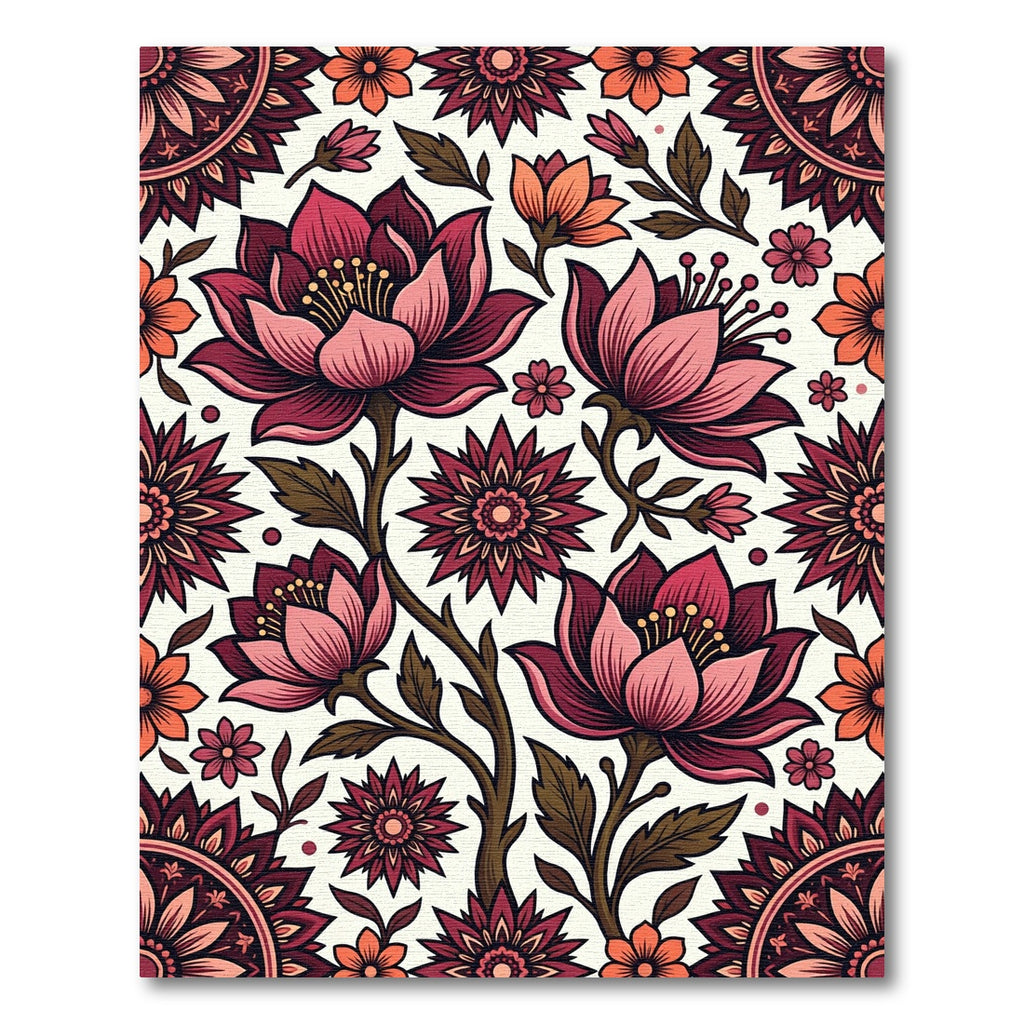 Vibrant Crimson Floral Botanical Rug