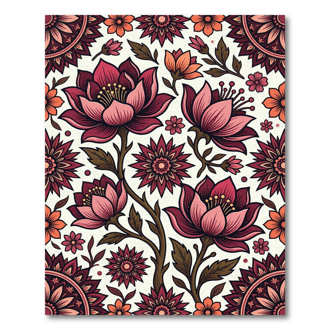 Vibrant Crimson Floral Botanical Rug