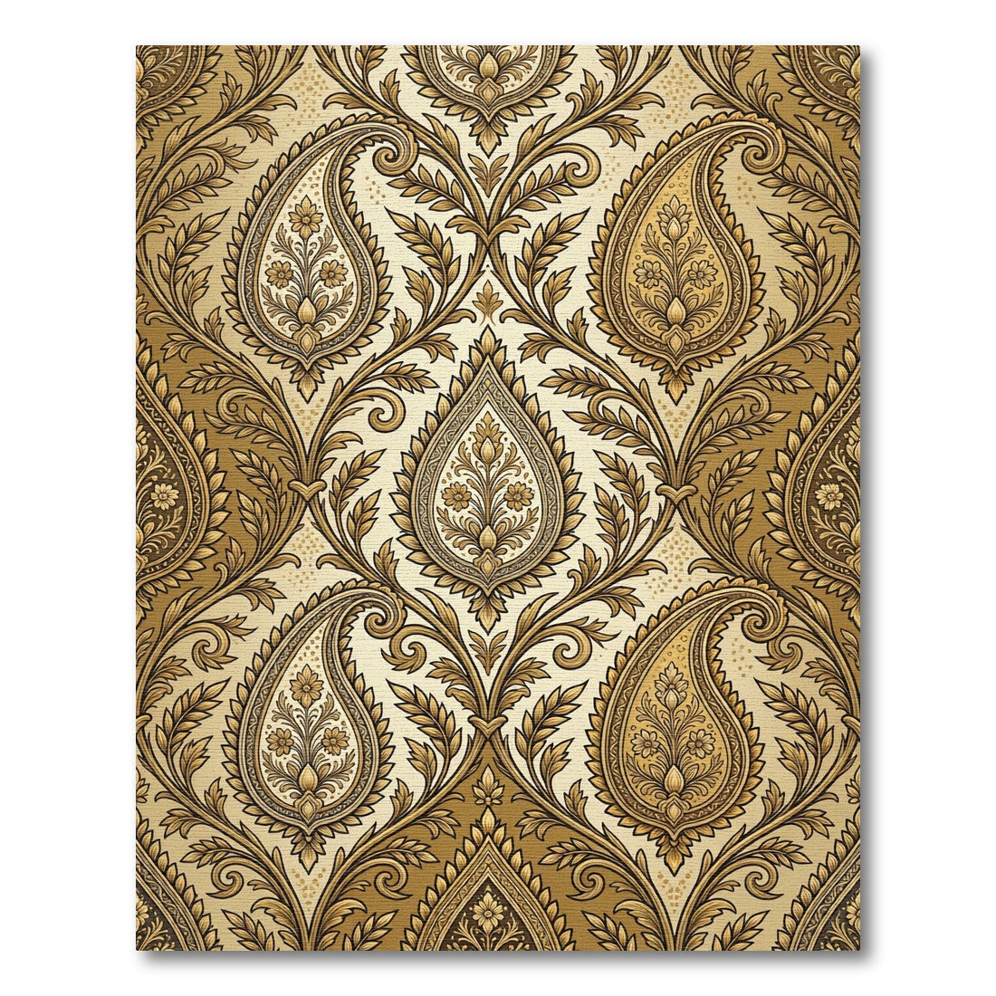 Gold Paisley Floral Damask Rug