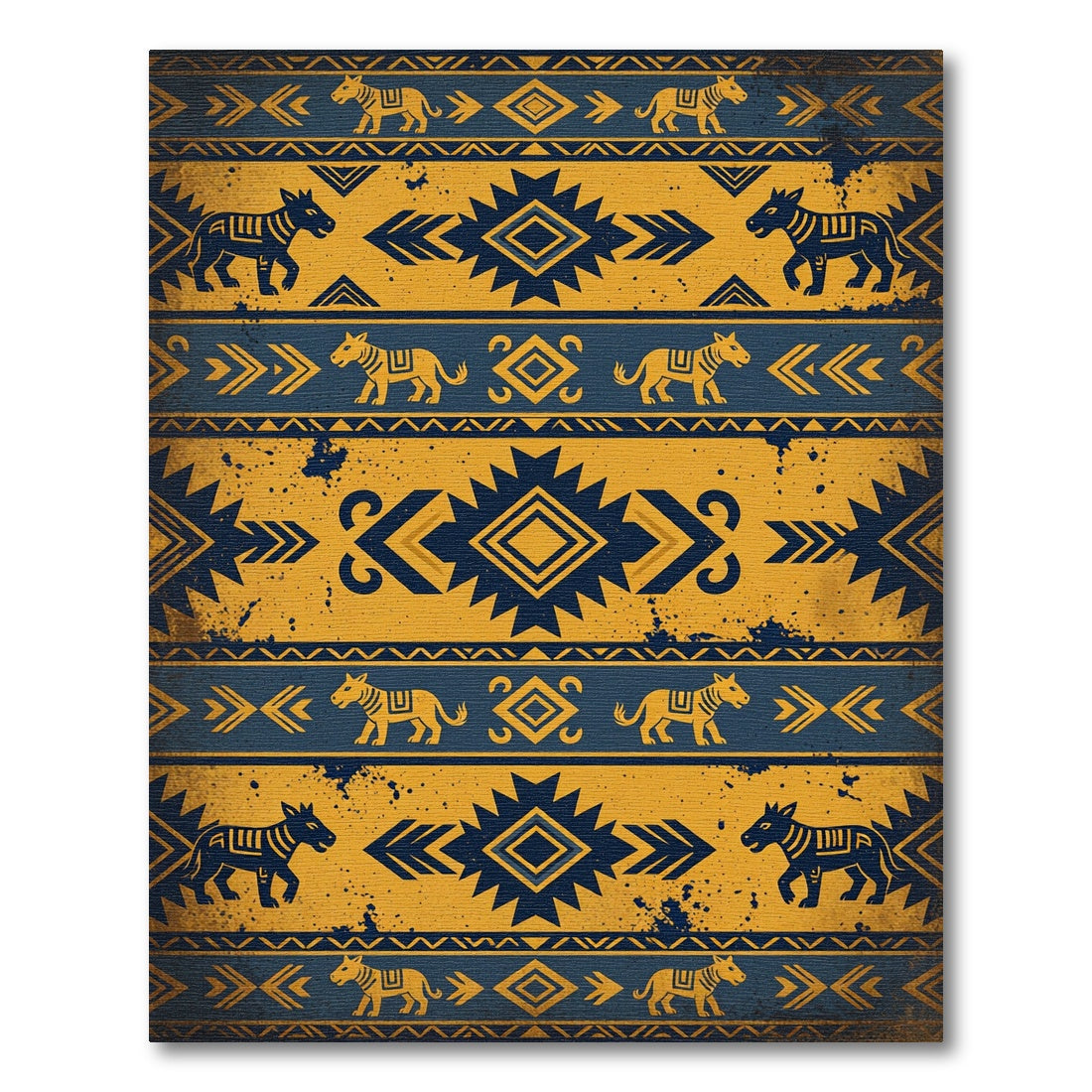 Tribal Yellow Blue Horse Band 6 Words Rug