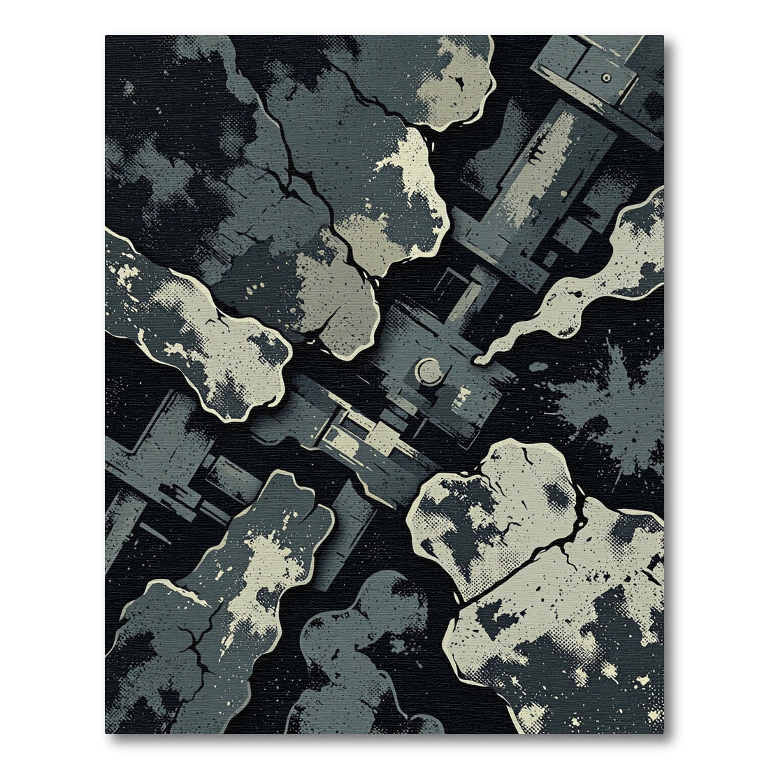 Abstract Cracked Concrete Dark Industrial Art Rug