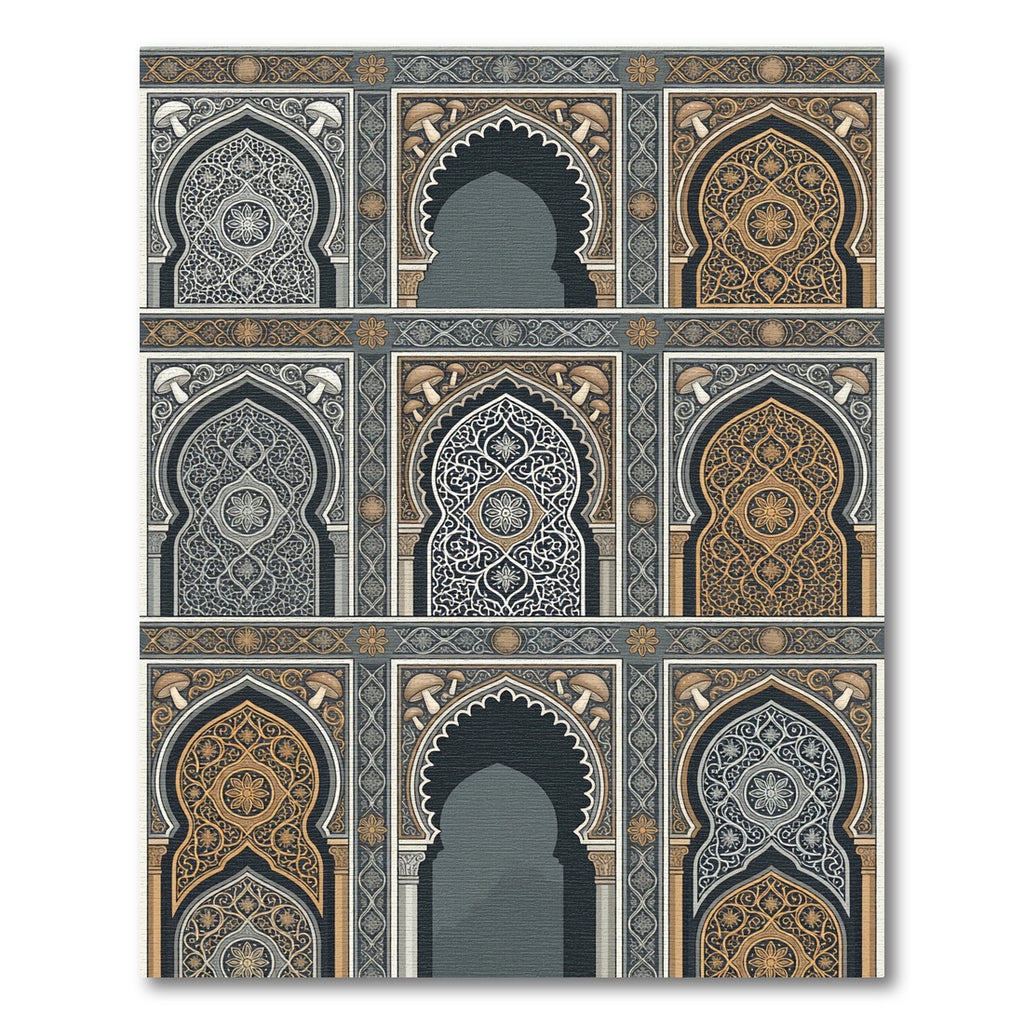 Ornate Archway Golden Mushroom Arabesque Rug