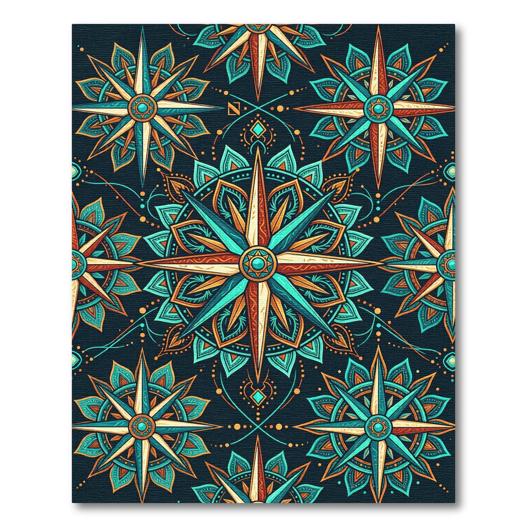 Teal and Amber Celestial Compass Mandala Rug