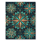 Teal and Amber Celestial Compass Mandala Rug