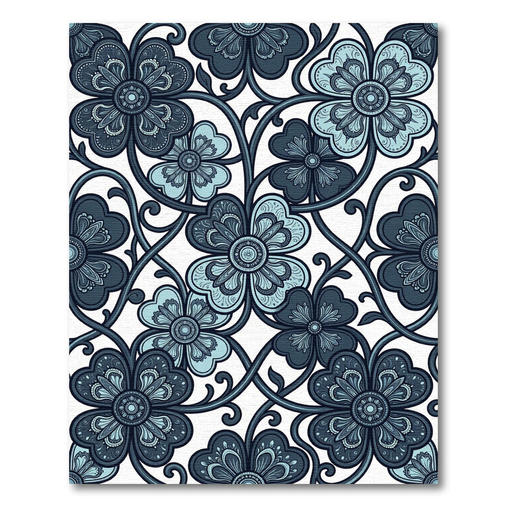 Midnight Blue Floral Swirl Botanical Rug