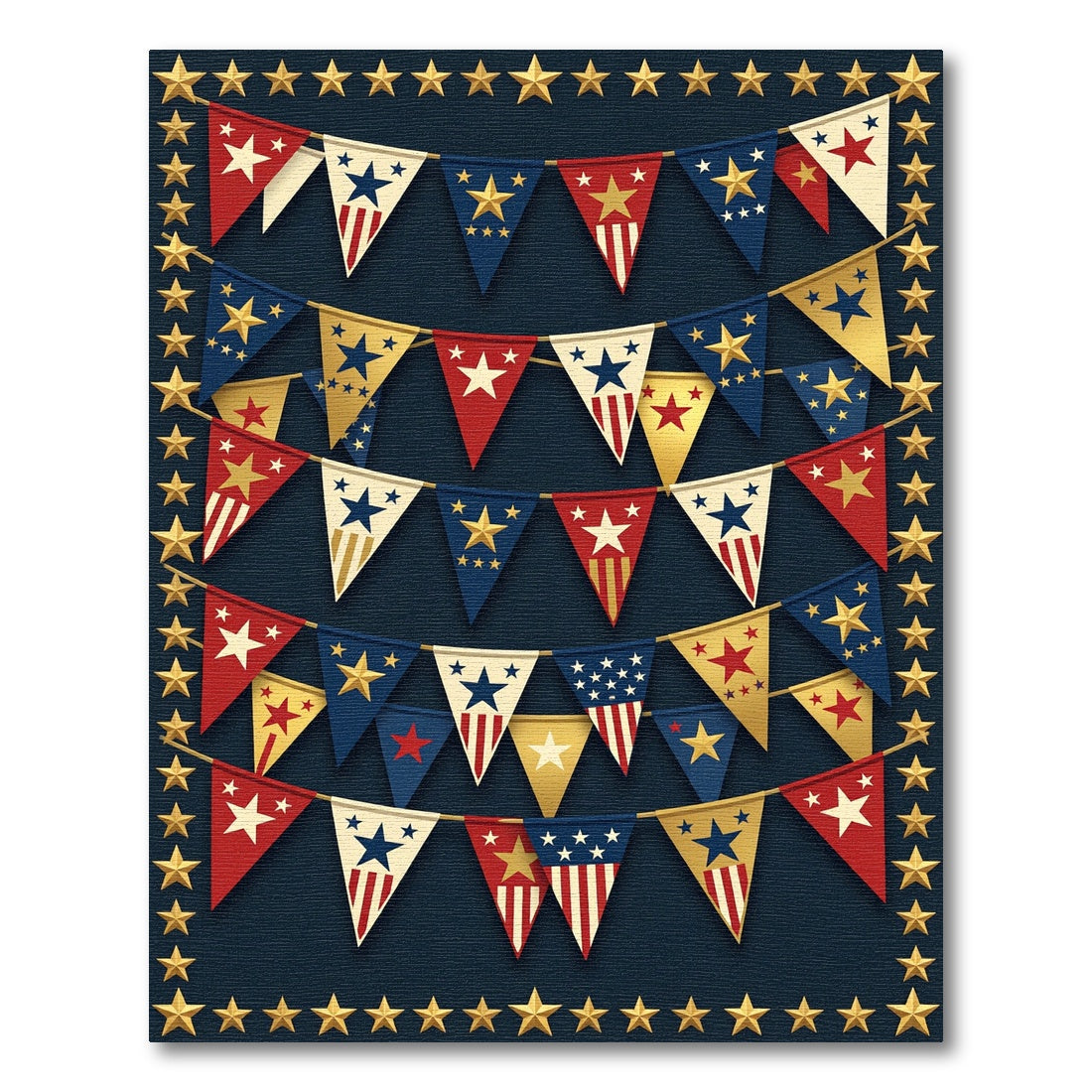 Patriotic Golden Star Bunting Array Rug