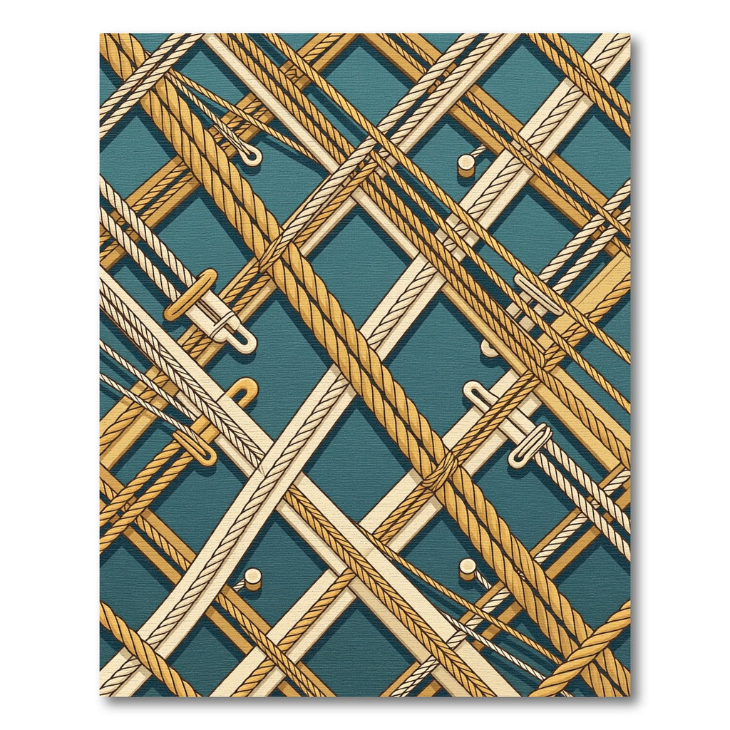 Golden Nautical Rope Geometric Rug