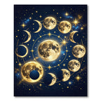 Celestial Moon Phase Golden Night Sky Rug