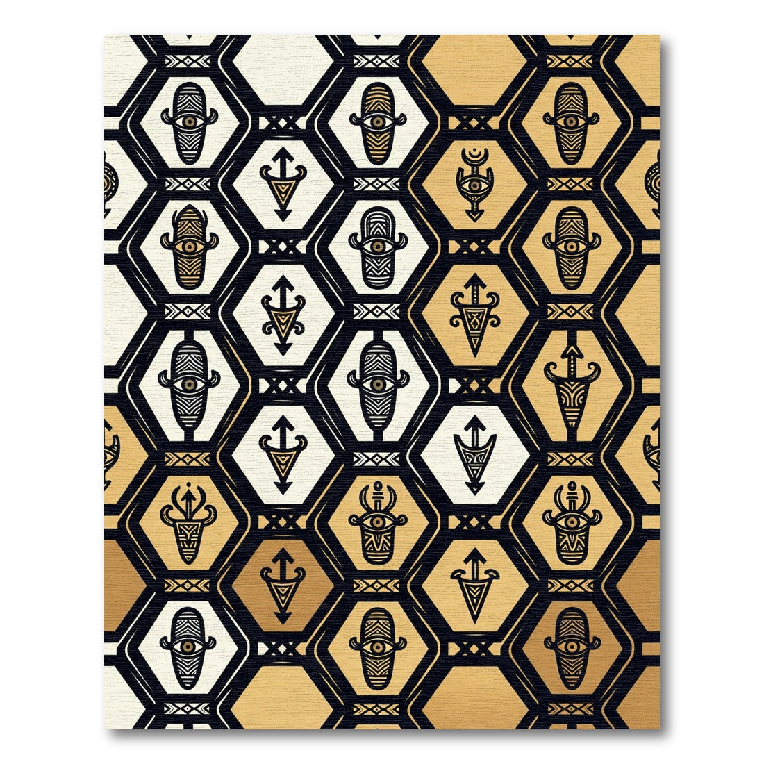 Black and Gold Geometric Ancestral Totem Rug