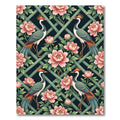 Chinoiserie Crane Peony Lattice Trellis Rug