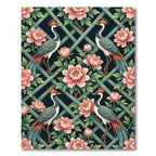Chinoiserie Crane Peony Lattice Trellis Rug