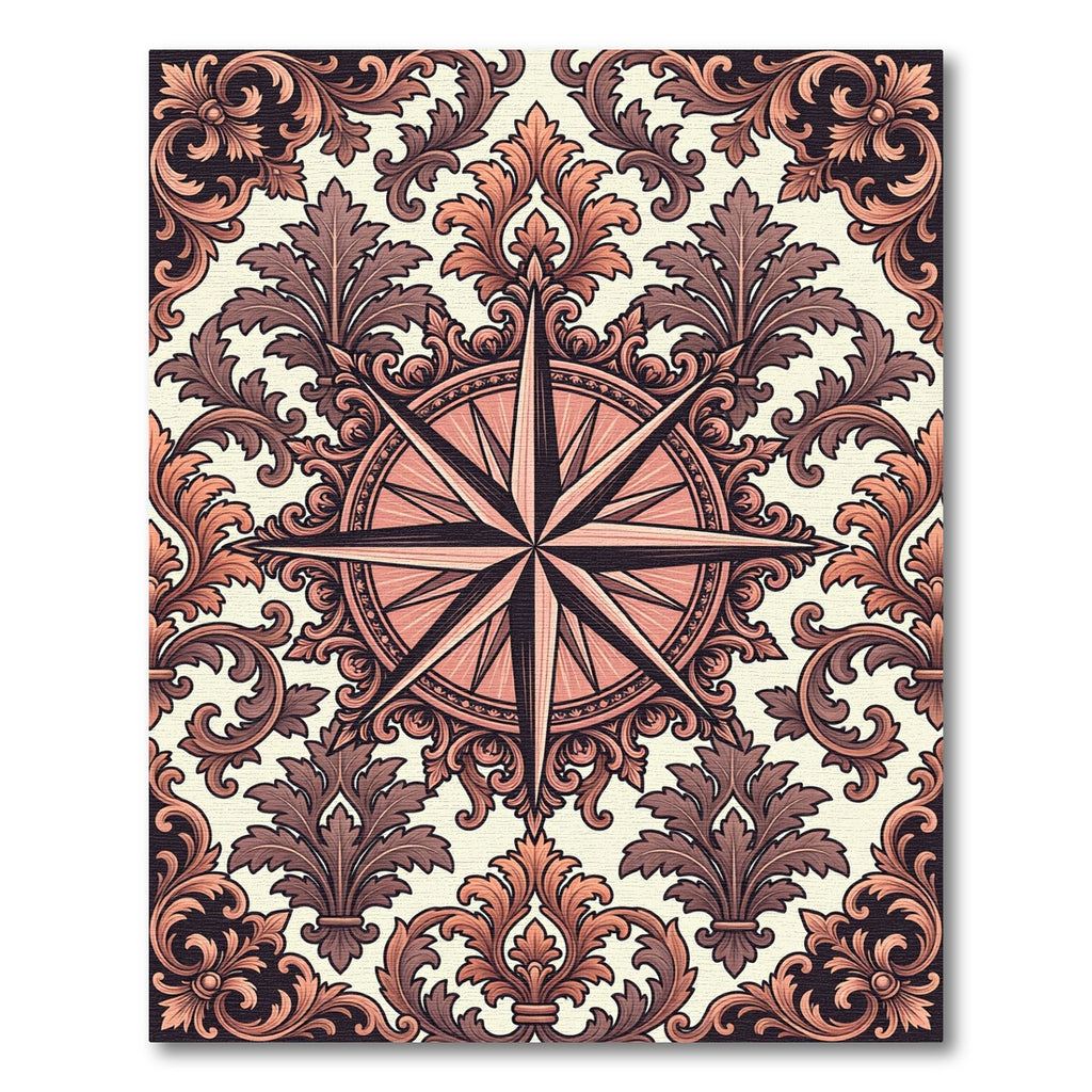 Coral And Brown Baroque Compass Rug