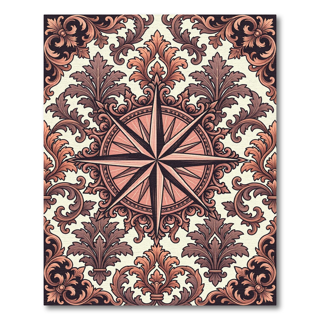 Coral And Brown Baroque Compass Rug
