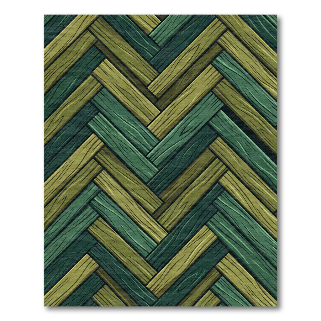 Green Wood Plank Herringbone Rug