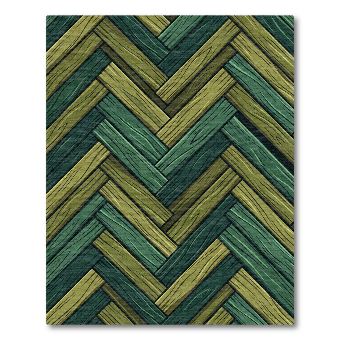 Green Wood Plank Herringbone Rug