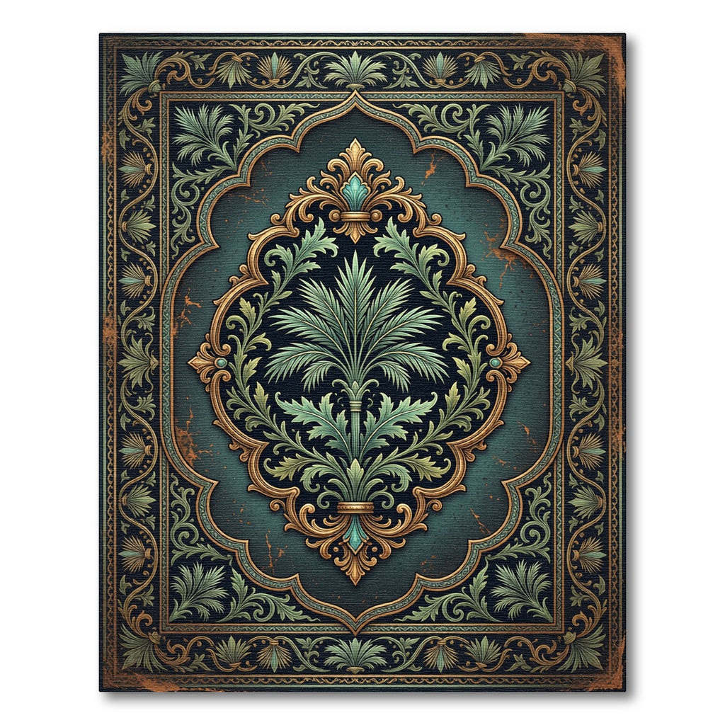Ornate Emerald Palm Medallion Foliage Rug