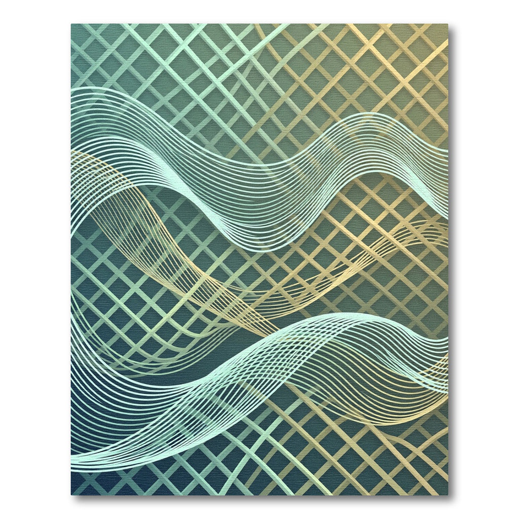 Abstract Golden Teal Wave Grid Rug
