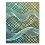 Abstract Golden Teal Wave Grid Rug