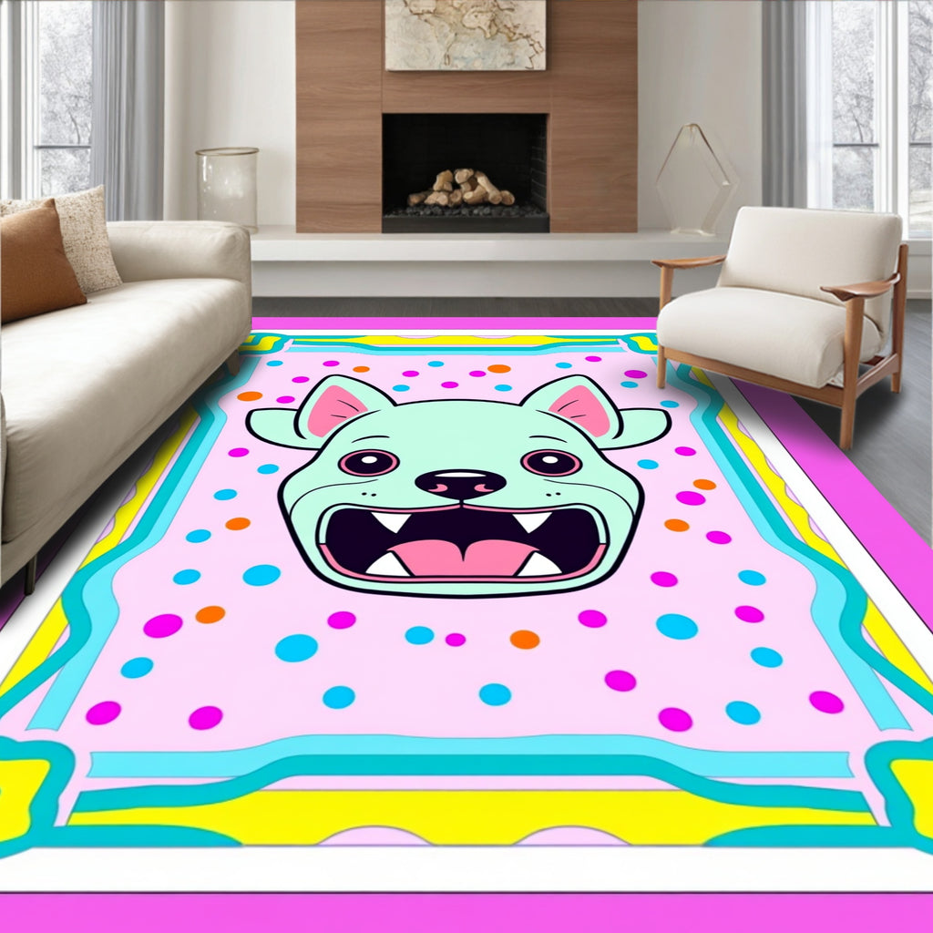 Whimsical Blue Dog Confetti Frame Rug
