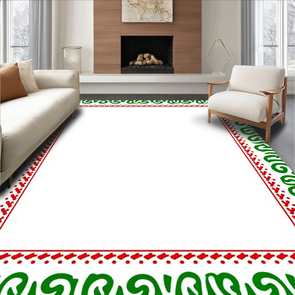 Green and Red Swirl Border Rug