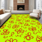 Vibrant Red Butterfly Blossoms On Lime Rug