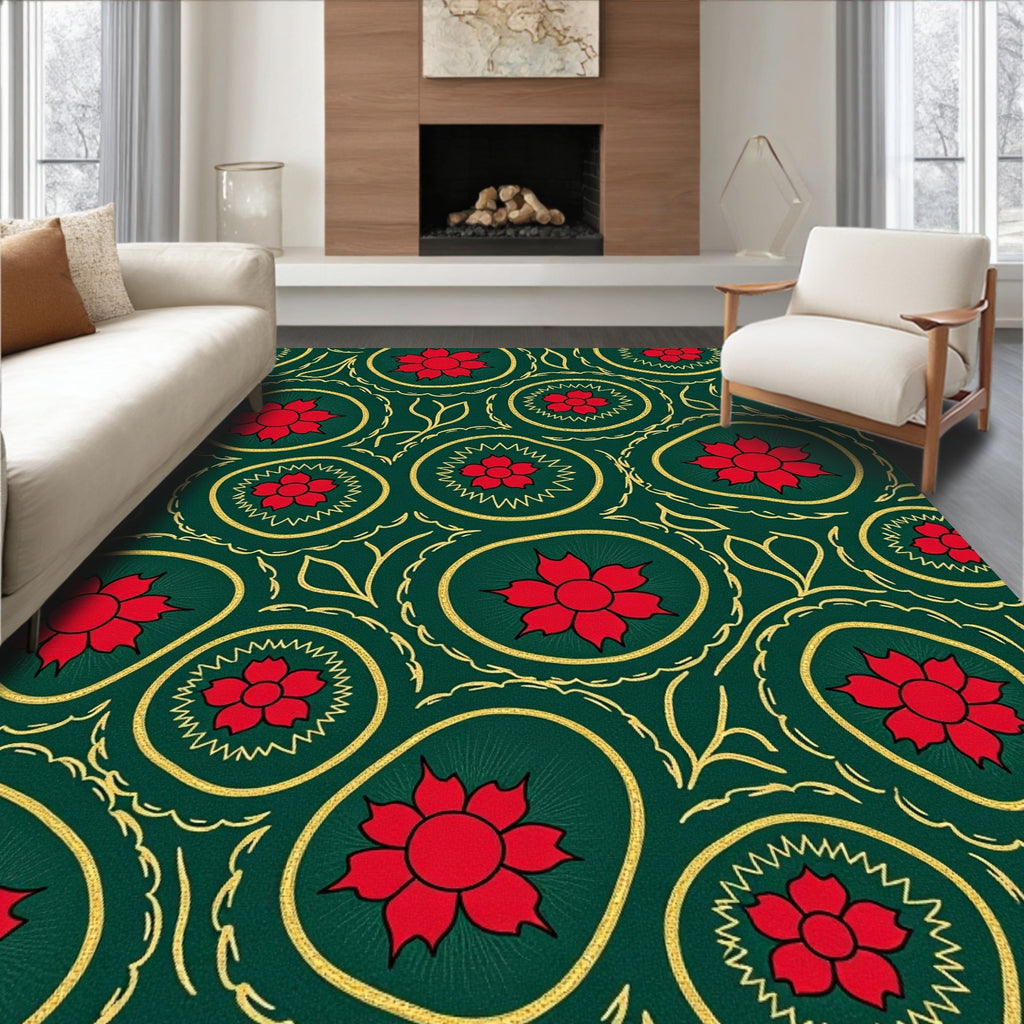 Emerald Red Floral Medallion Radiance Rug