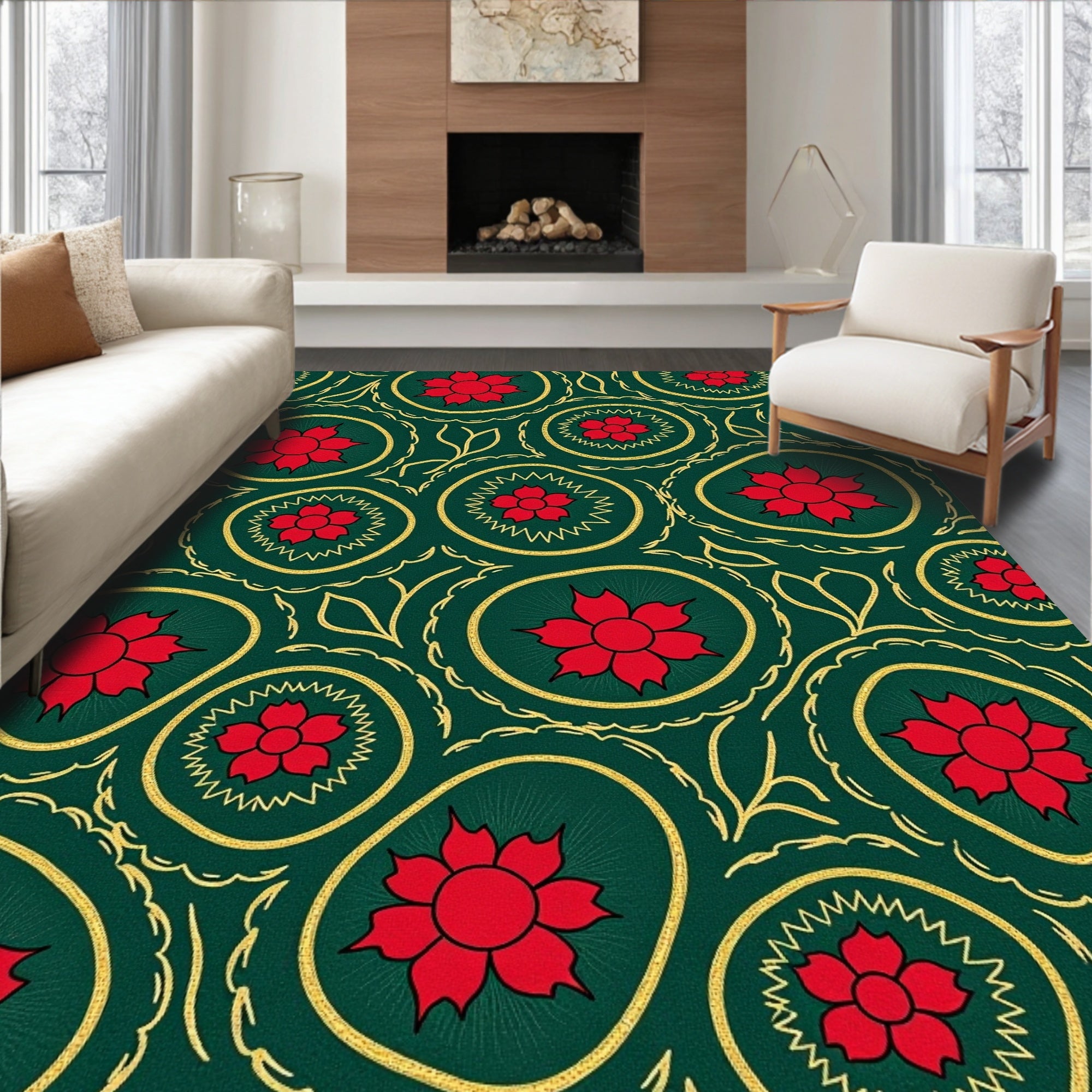 Emerald Red Floral Medallion Radiance Rug