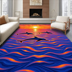 Vibrant Dolphins Sunset Ocean Waves Rug