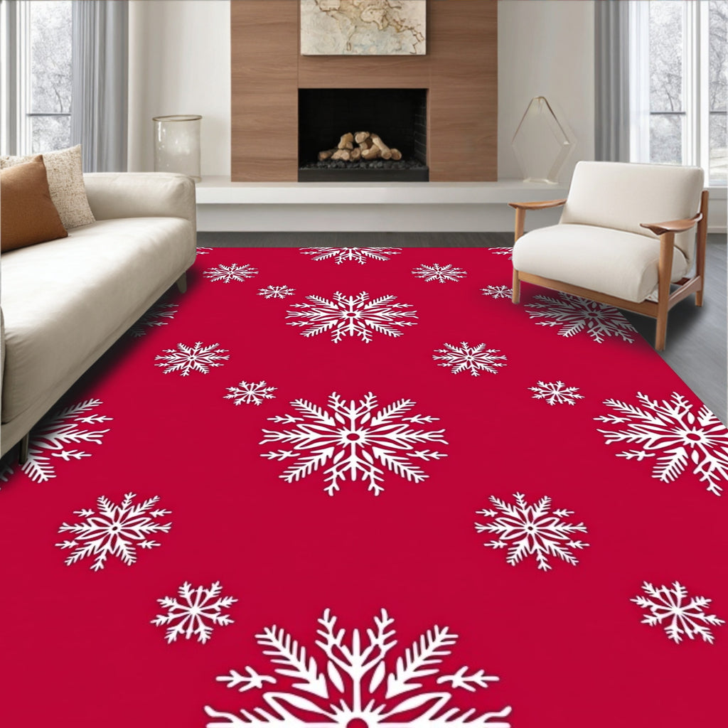 Crimson White Snowflake Cascade Rug
