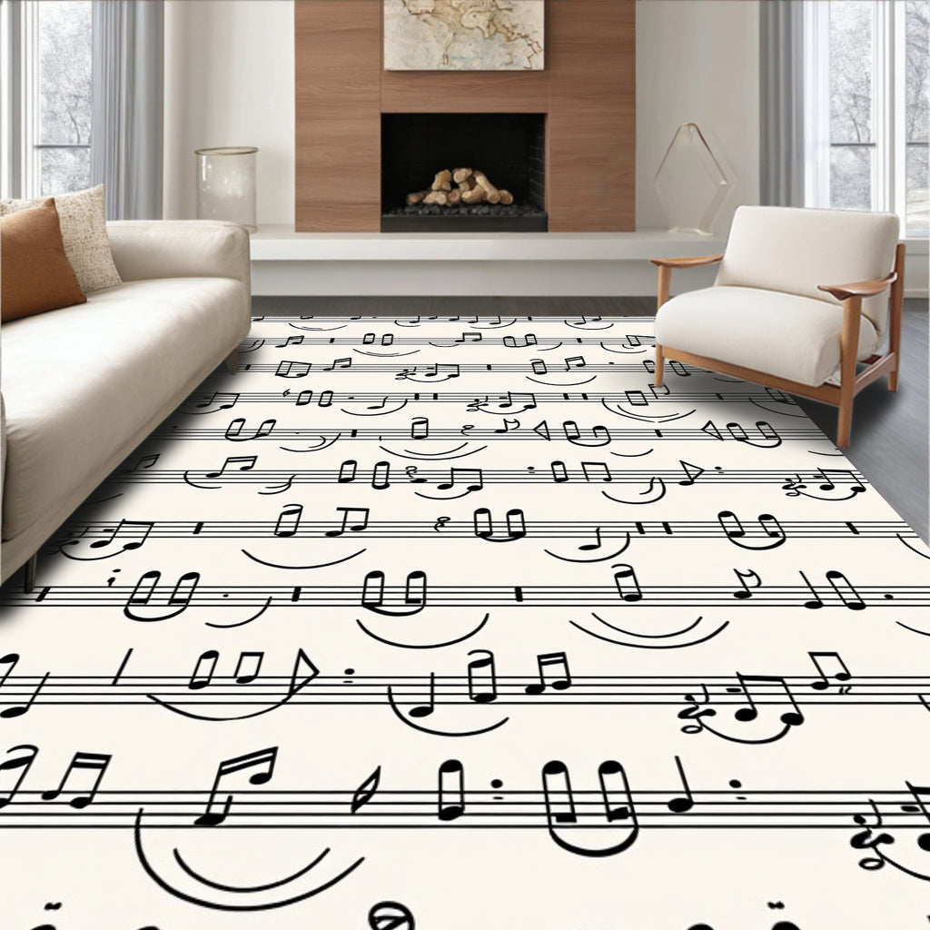 Classic Black Music Notes Cream Rug