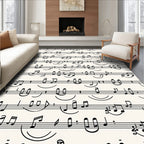 Classic Black Music Notes Cream Rug
