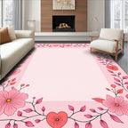 Pink Hearts Floral Vine Border Rug