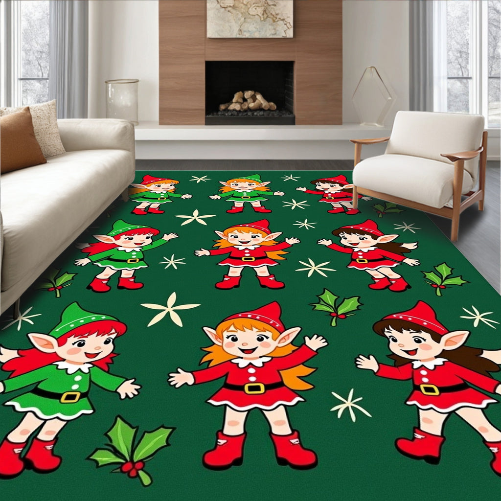 Happy Elves Green Holiday Medley Rug