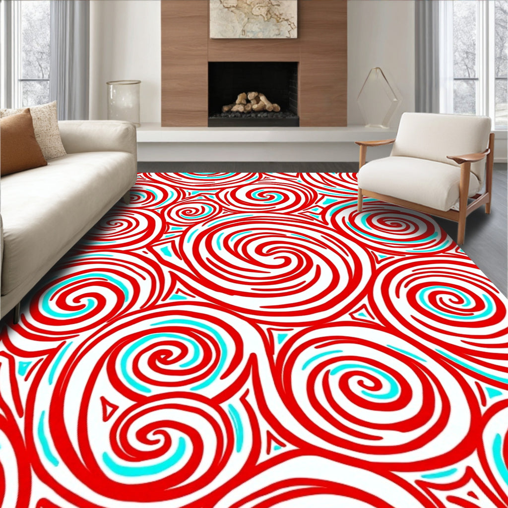 Whimsical Red Swirl Abstract Rug