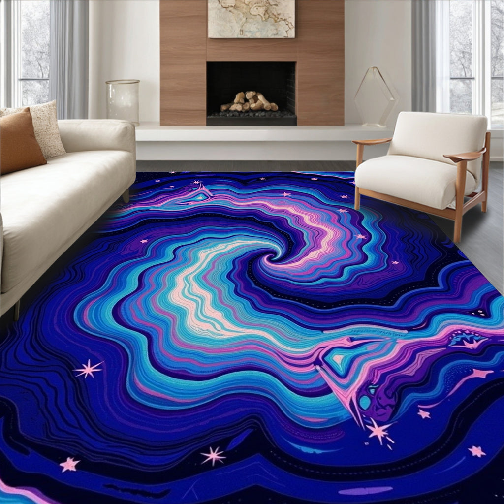Cosmic Swirl Blue Pink Nebula Rug