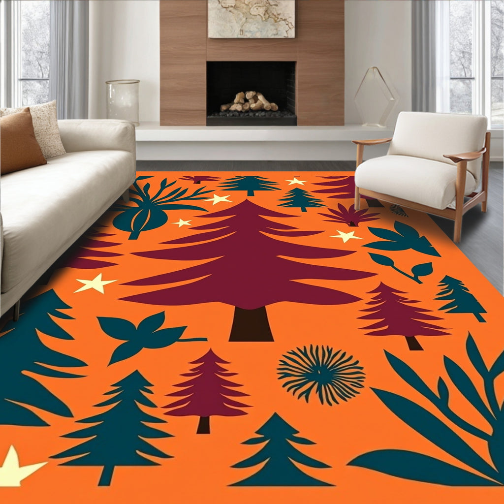 Abstract Evergreen Forest Starry Night Rug