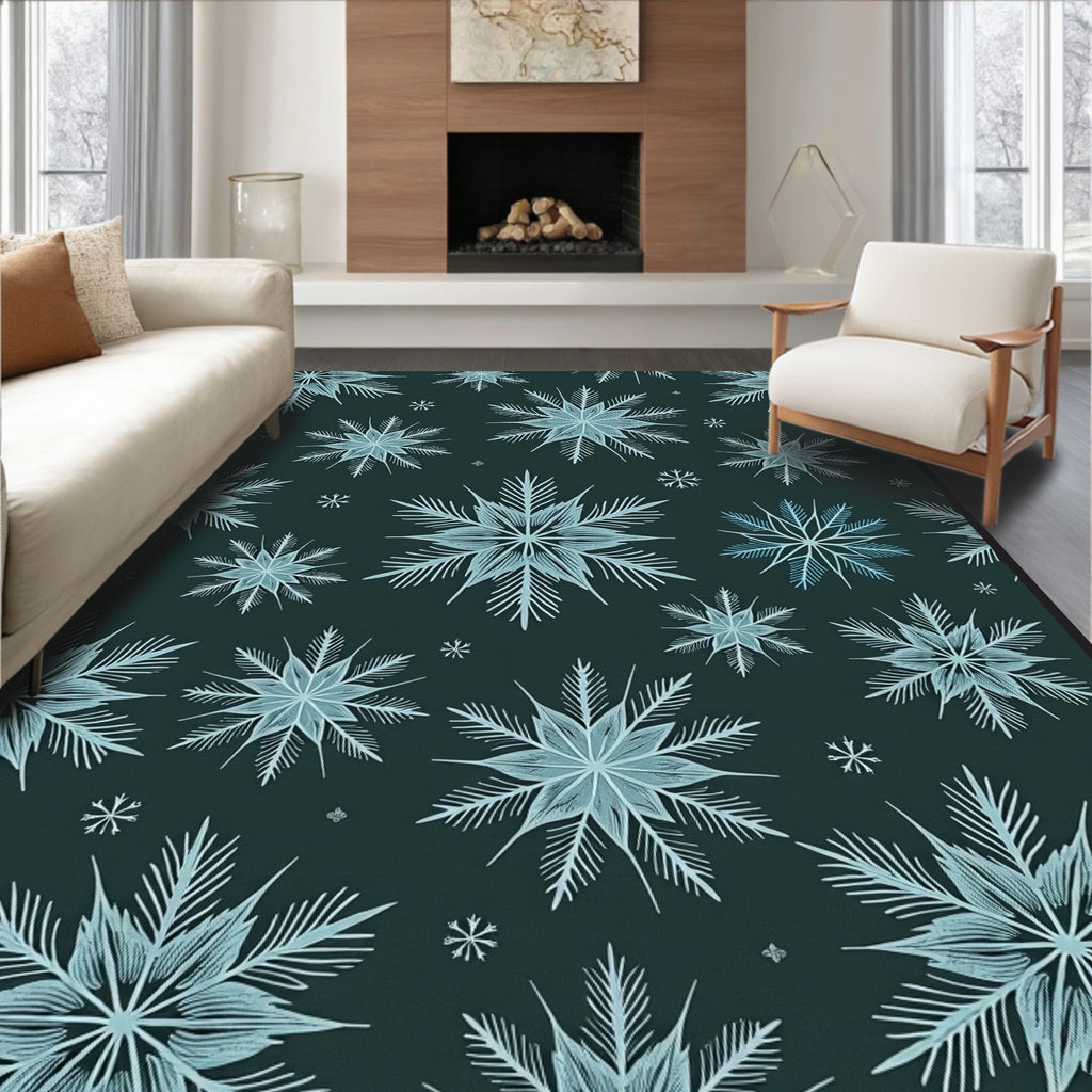 Winter Frost Snowflake Teal Rug