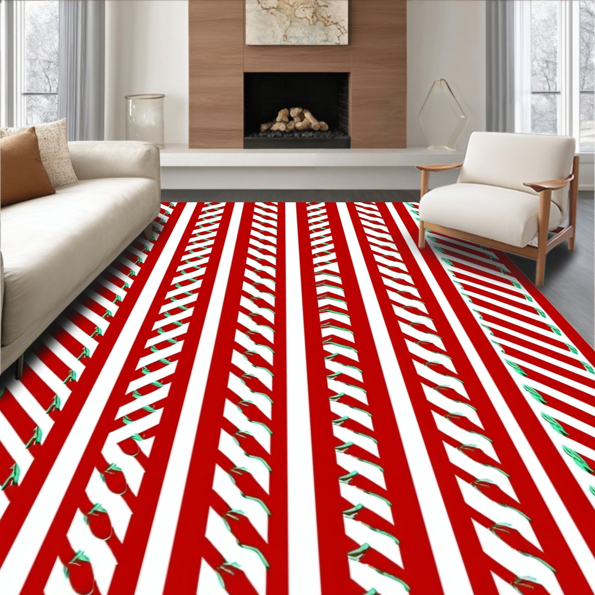 Red White Green Striped Ribbon Rug