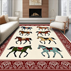 Eight Horse Panel Red Border Rug