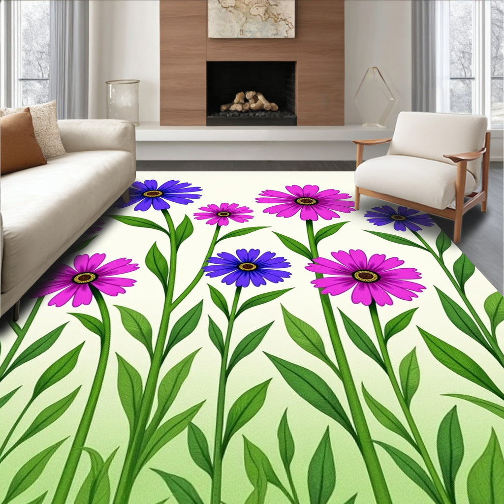 Vibrant Purple Pink Floral Garden Rug