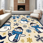 Friendly Snowman Blue Scarf Snowflake Ensemble Rug