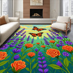 Monarch Butterflies Amidst Lavender Roses Rug