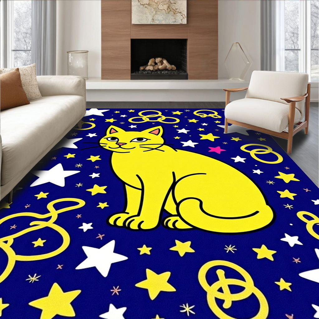 Yellow Cat Starry Night Rings Rug