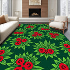 Bold Red Green Tropical Floral Arrangement Rug