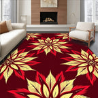 Crimson Sunburst Floral Mandala Rug