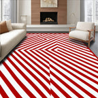 Red White Angular Stripe Abstraction Rug