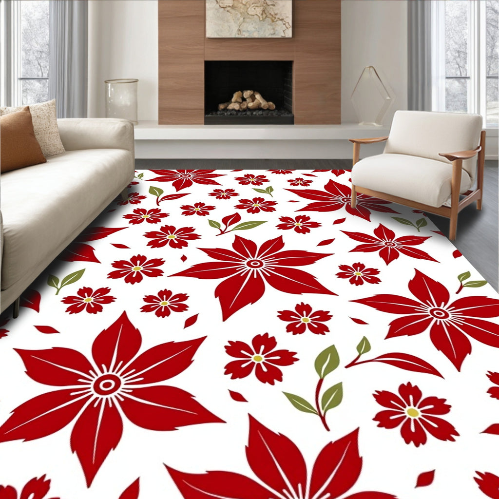 Crimson Petal Floral Garden Rug